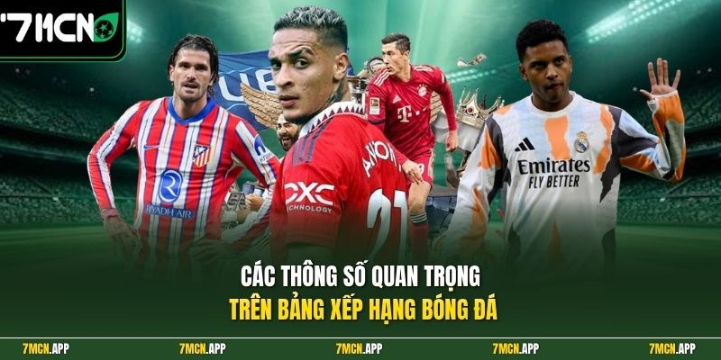 Các thông số quan trọng trên bảng xếp hạng bóng đá
